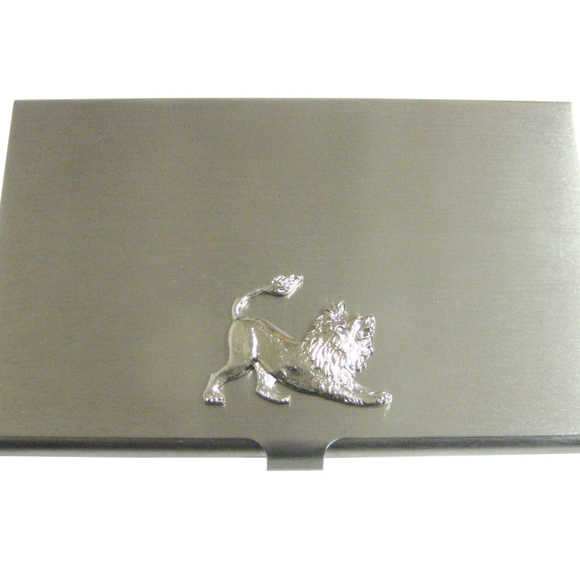 Silver Toned Lion Pendant Business Card Holder